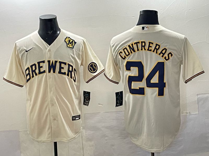Men Milwaukee Brewers #24 Contreras Cream Nike MLB 2025 Jersey 04